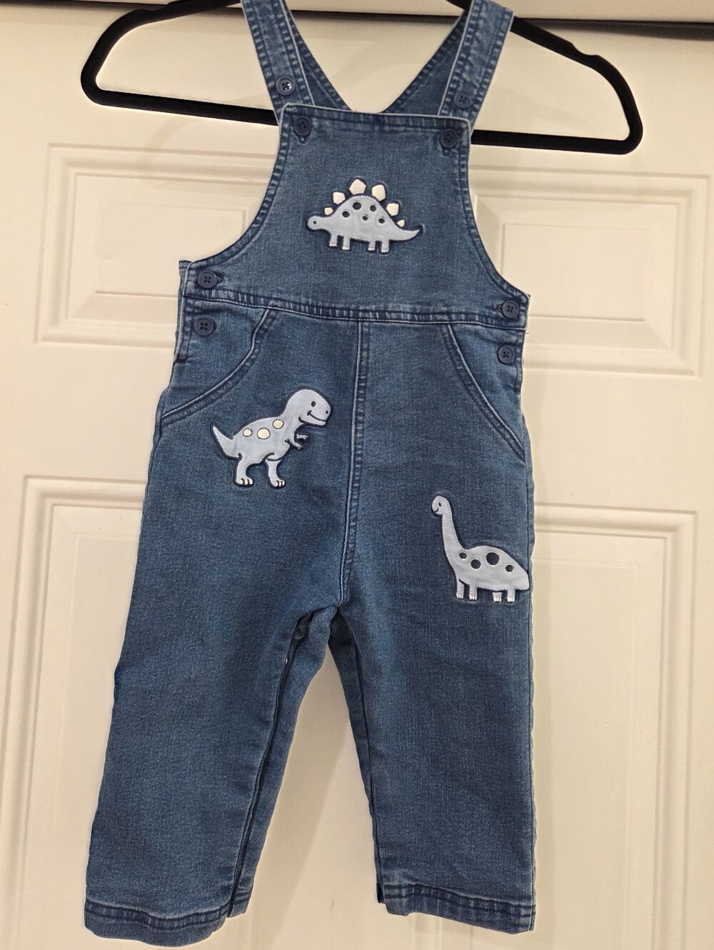 Little Me Denim Overalls with Dinosaur Patches - Blue Size 24M